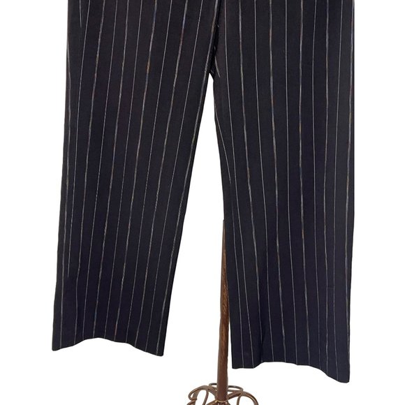 Larry Levine petite stretch 10 P black pinstripe snap straps at pockets, wide le - Picture 3 of 10